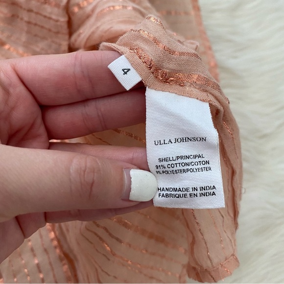 Ulla Johnson Blush Pink Metallic Stripe Ruffle Sleeve Tie Neck Cora Top Blouse - Picture 12 of 14